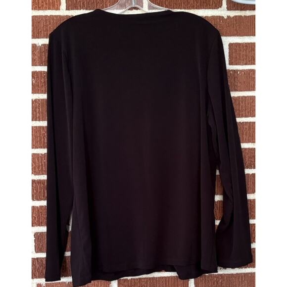 Susan Graver Black Dressy Long Sleeve Knit Blouse with Pleats and Cutout Size Lg - Picture 2 of 4